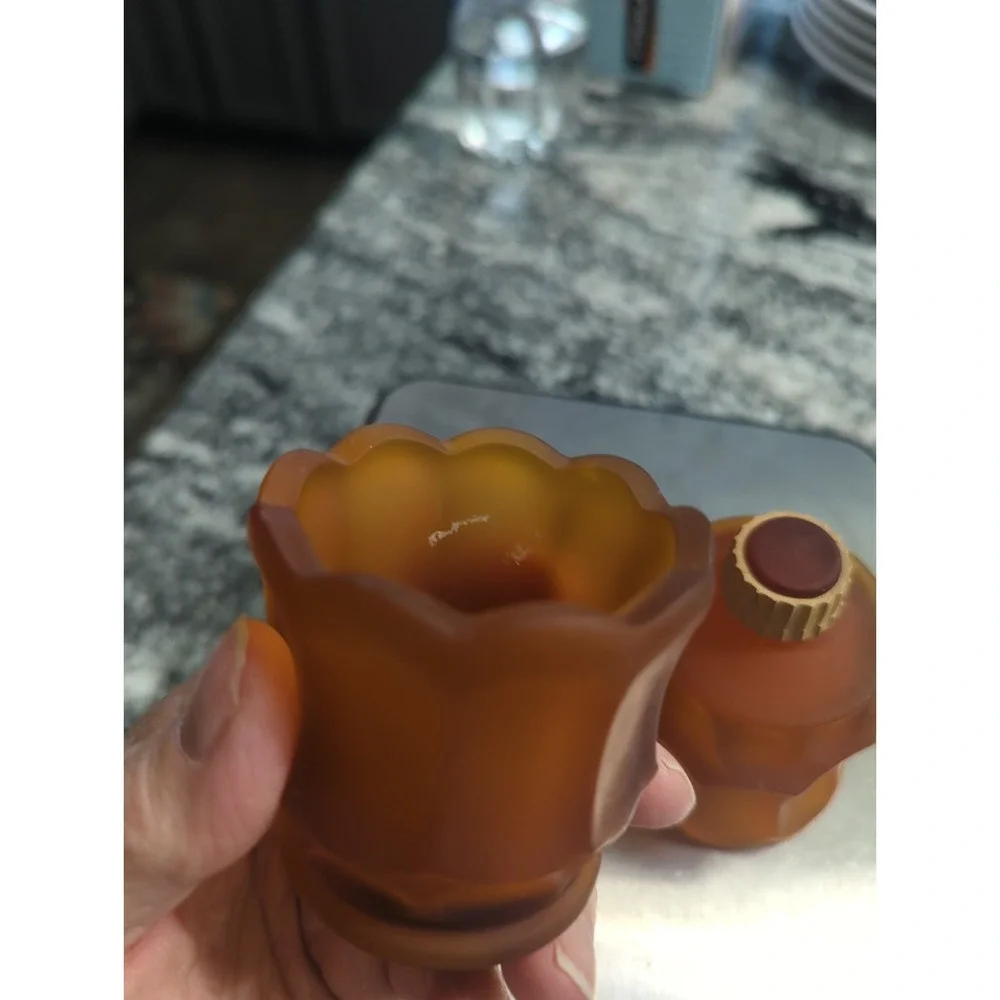 3 Vintage Faroy Amber Frosted Tulip Candle Cups With Pegs